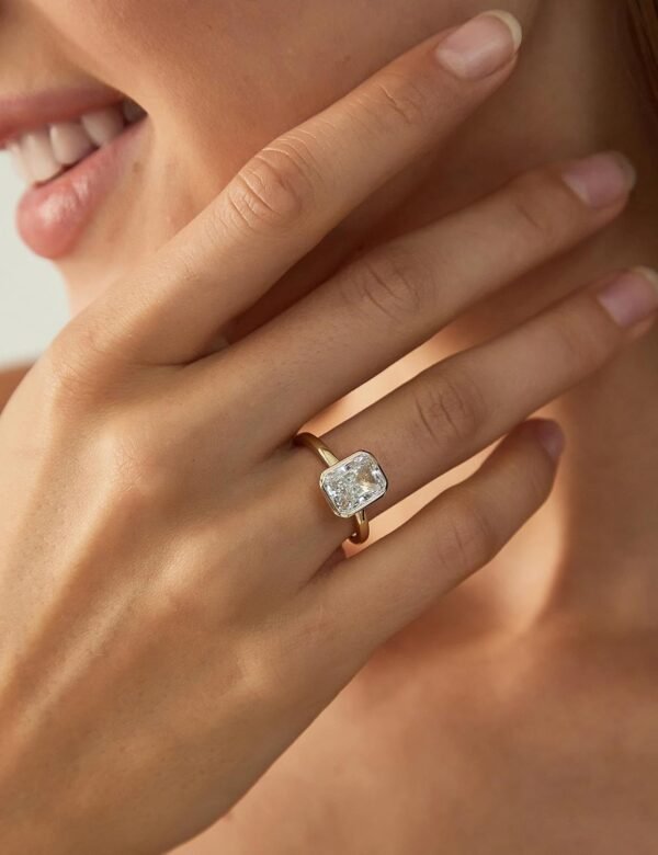 925 Sterling Silver Engagement Rings for Women Radiant Cut Cubic Zirconia Wedding Bands   Gold Plated Bezel Promise Rings for Her Size 4-10