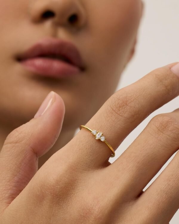 Gold Plated Marquise Round Mini Cubic Zirconia Stackable Rings for Women | Dainty Stacking Thin Band for Women