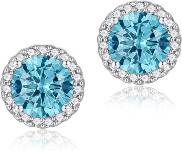 71n1zUTwYvL._AC_SL1500 Cubic Zirconia Earrings Studs, Halo CZ Birthstone Simulated Diamond Stud Earrings for Women
