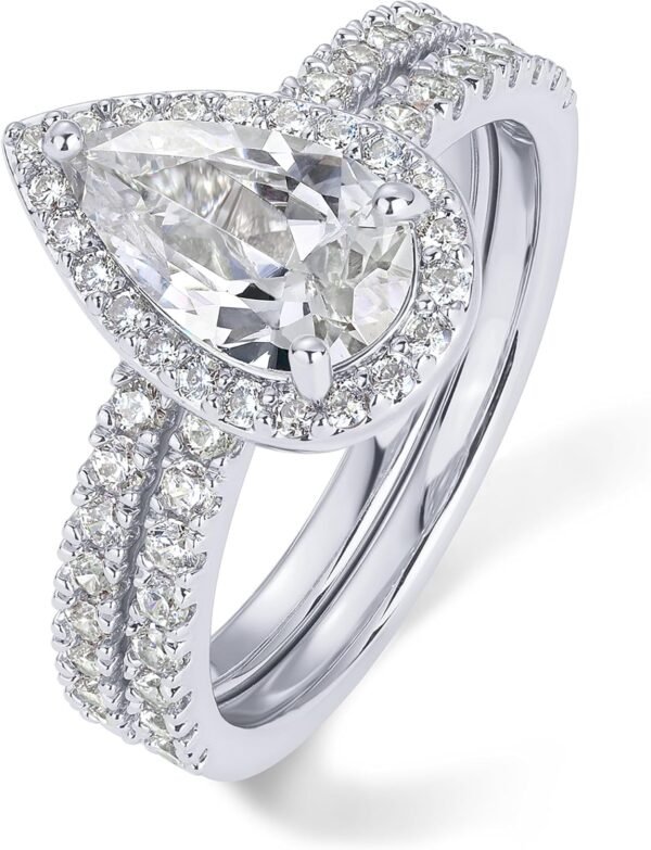 Gold Plated 1.7CT Pear Cubic Zirconia Eternity Engagement Ring Promise Ring Set for Women - Hidden Halo