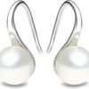 71p9HuidSzL._AC_SL1500 925 Sterling Silver Hoop Handpicked AAA+ Quality 7.5-8mm White Freshwater Cultured Pearl Dangle Drop Earrings Jewelry for Women