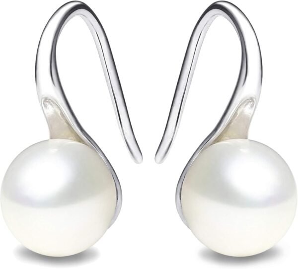 71p9HuidSzL._AC_SL1500 925 Sterling Silver Hoop Handpicked AAA+ Quality 7.5-8mm White Freshwater Cultured Pearl Dangle Drop Earrings Jewelry for Women