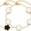 Four Leaf Clover Bracelet for Women   Gold Plated Stainless Steel Lucky 4 Leaf Gold Link Bracelet Jewelry Gift for Women