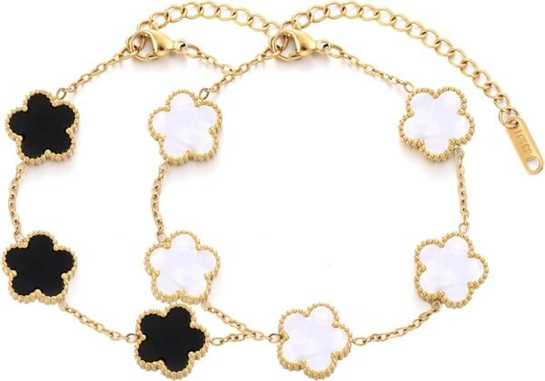 Four Leaf Clover Bracelet for Women   Gold Plated Stainless Steel Lucky 4 Leaf Gold Link Bracelet Jewelry Gift for Women