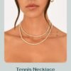 Gold Plated 3mm Simulated Diamond Tennis Necklace Chunky Long Necklace for Women Sizes 16" and 18"