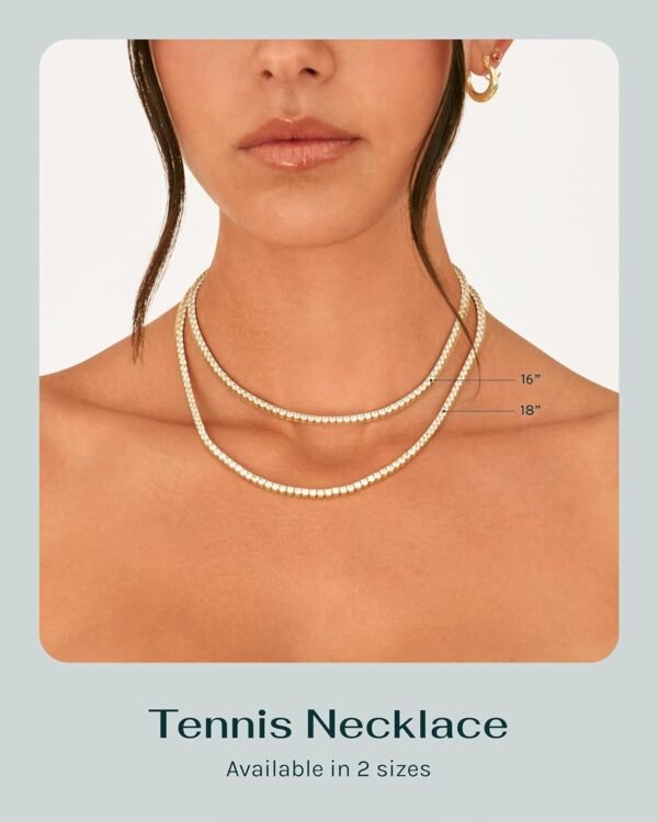Gold Plated 3mm Simulated Diamond Tennis Necklace Chunky Long Necklace for Women Sizes 16" and 18"