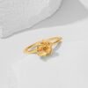 Birth Flower Ring for Women   Gold Plated Floral Minimalist Stackable Finger Jewelry Birthday Gifts