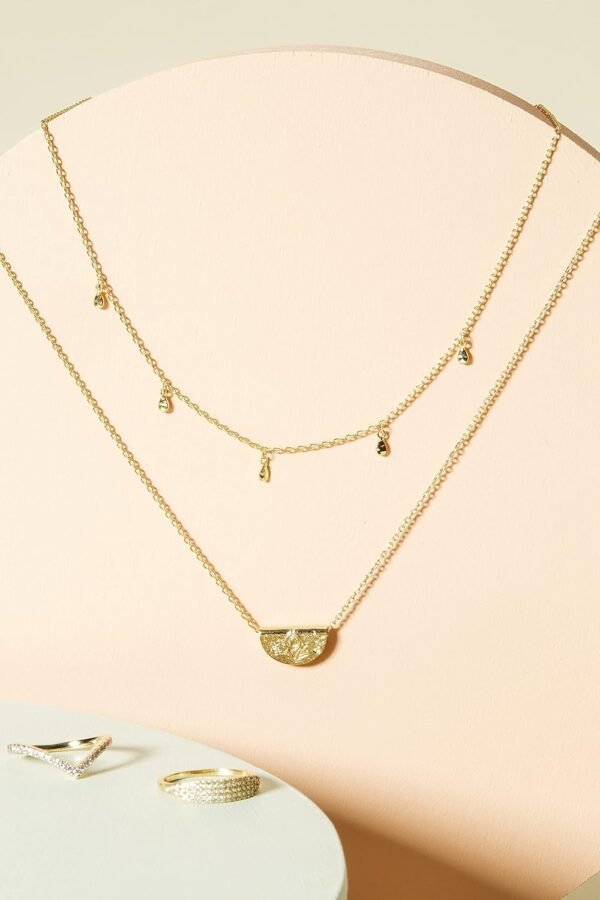 Gold Plated Layering Necklaces | Stylish Minimalist Design Pendant Necklaces | Bar, Circle, Lotus, Disc, Dog Tag, Horizontal Bar Pendants for Women