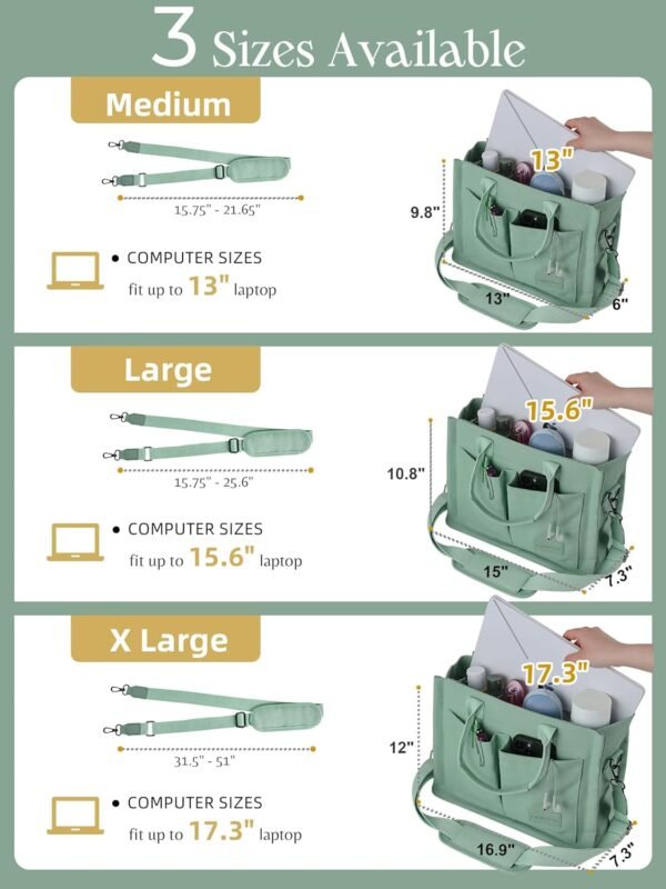 Canvas Tote Bag for Women with Zipper Closure & Individual Compartments for Work College for Teacher & Nurse