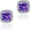 71yNULkdDEL._AC_SL1500 Cubic Zirconia Earrings Studs, Halo CZ Birthstone Simulated Diamond Stud Earrings for Women