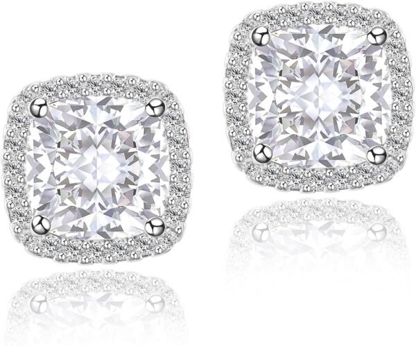 71z_SafdcJL._AC_SL1500 Cubic Zirconia Earrings Studs, Halo CZ Birthstone Simulated Diamond Stud Earrings for Women
