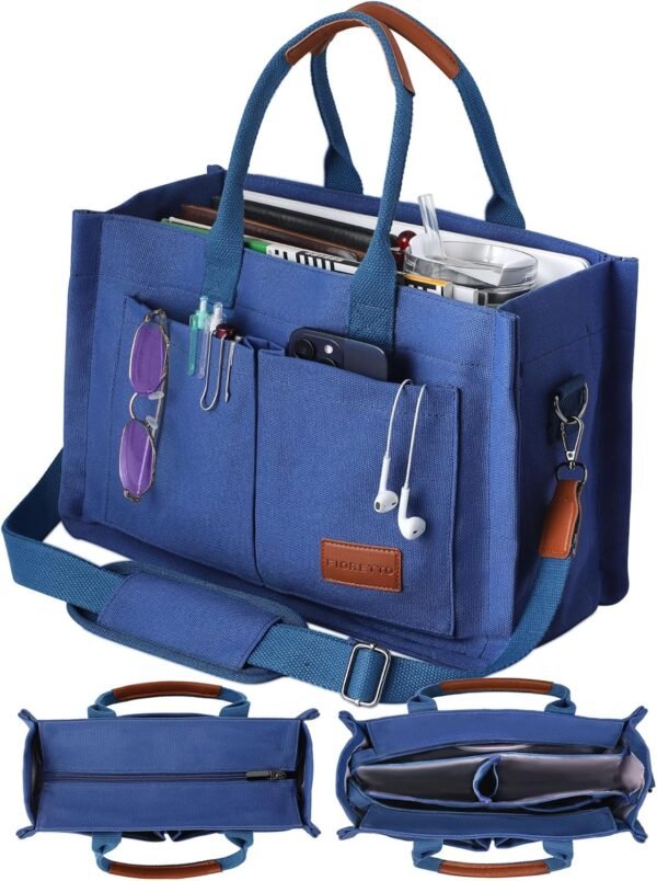 Canvas Tote Bag for Women with Zipper Closure & Individual Compartments for Work College for Teacher & Nurse