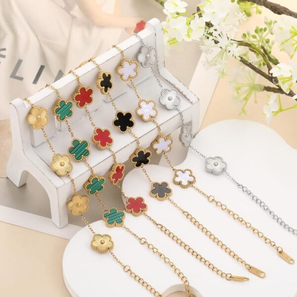 Four Leaf Clover Bracelet for Women   Gold Plated Stainless Steel Lucky 4 Leaf Gold Link Bracelet Jewelry Gift for Women