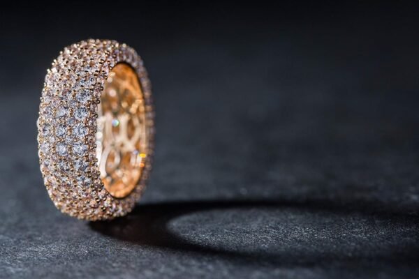 Women's Wide Eternity Ring Wedding Band -   White or Rose Gold Plated Wide Band Cubic Zirconia Eternity Ring