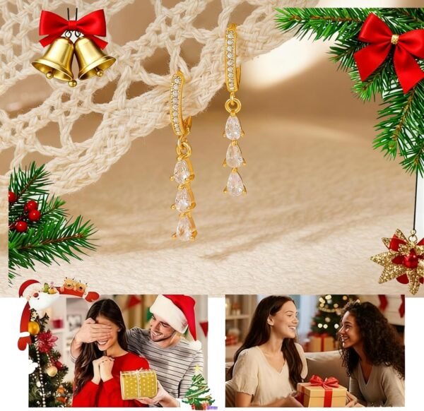 Gold Dangle Earrings for Women,Christmas Gifts Jewelry Dainty Earring   Gold Plated Drop Earrings for Women Trendy Hypoallergenic CZ Dangling Earring