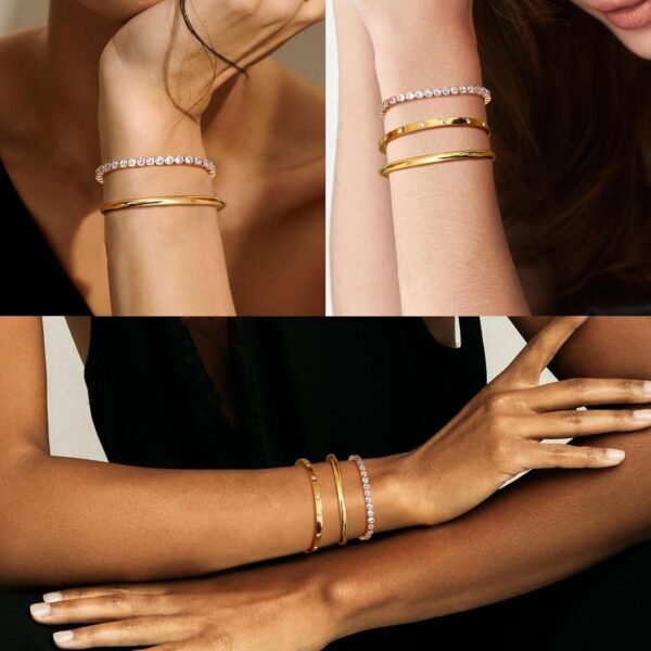 Gold Bracelets for Women Trendy Bangle Cuff Chain Bracelets Set Gold Plated Paperclip Bead Tennis Bracelet Chunky Gold Filled Bracelet Stack 3/4PCS