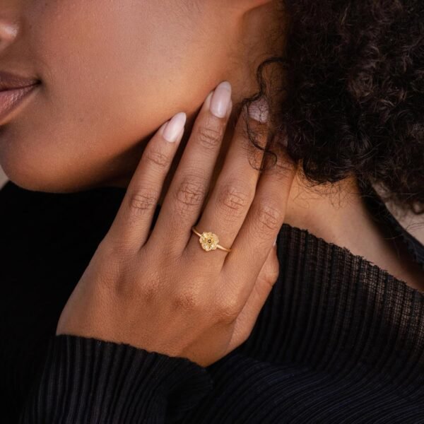 Birth Flower Ring for Women   Gold Plated Floral Minimalist Stackable Finger Jewelry Birthday Gifts