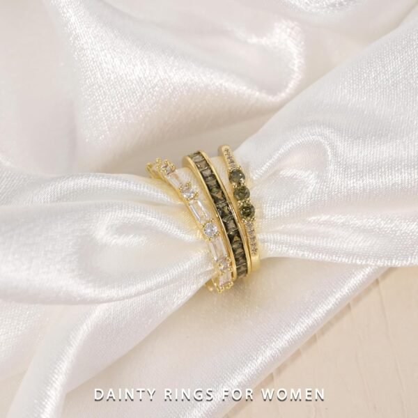Gold Rings for Women Non Tarnish Dainty Stackable Rings Trendy Eternity Promise CZ Peridot Ring Set Waterproof Gold Jewelry for Women Size 5-10