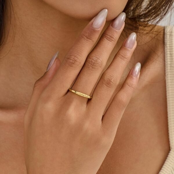 Gold Plated Signet Rings for Women Non Tarnish 925 Sterling Silver Dainty Stackable Gold Ring, Waterproof Engraved Flower Thin Band Unique Everyday Jewelry Gift