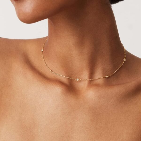 Gold Plated Station Necklace - Simulated Diamond Layering Necklaces - Womens CZ Chain