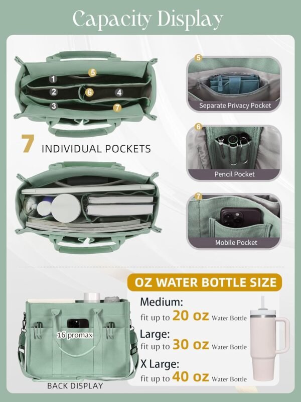 Canvas Tote Bag for Women with Zipper Closure & Individual Compartments for Work College for Teacher & Nurse