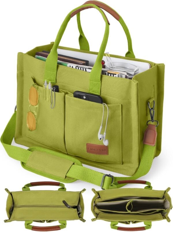 Canvas Tote Bag for Women with Zipper Closure & Individual Compartments for Work College for Teacher & Nurse