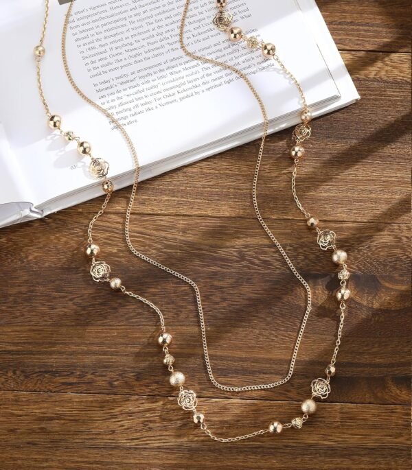 Boho Gold Long Necklaces for Women Natural Stone Beaded Layered Long Necklace Mothers Day Gifts Dainty Flower Costume Jewelry for Women