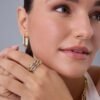 Gold Plated Interlocked Stackable Rings for Women - Statement Mixed Metals Multi Ring Stack - Cubic Zirconia Two-Toned Connected Bands Stacking Jewelry
