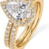 Gold Plated 1.7CT Pear Cubic Zirconia Eternity Engagement Ring Promise Ring Set for Women - Hidden Halo