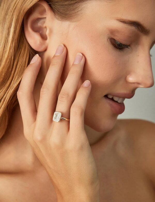 925 Sterling Silver Engagement Rings for Women Radiant Cut Cubic Zirconia Wedding Bands   Gold Plated Bezel Promise Rings for Her Size 4-10