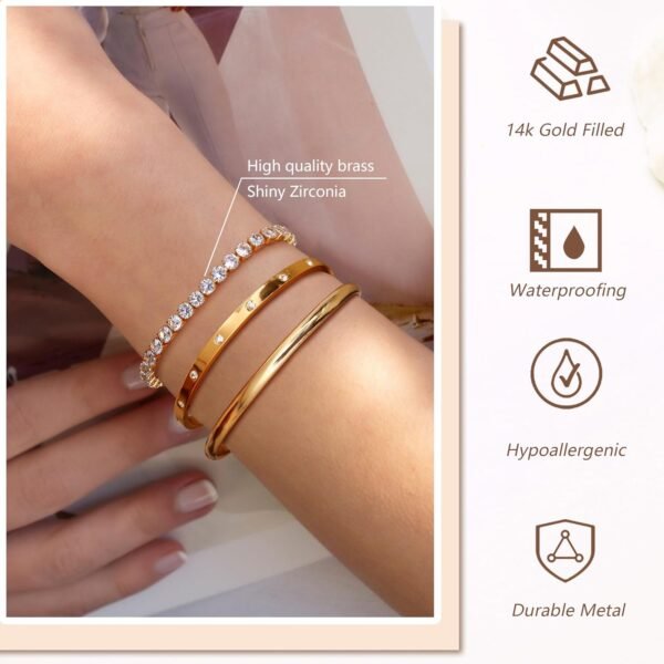 Gold Bracelets for Women Trendy Bangle Cuff Chain Bracelets Set Gold Plated Paperclip Bead Tennis Bracelet Chunky Gold Filled Bracelet Stack 3/4PCS