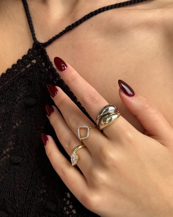 81oBnWlQ3qL._AC_SL1500 Gold Plated Mixed Metal Chunky Two Tone Wavy Dome Rings Pack for Women | Statement Ring Set