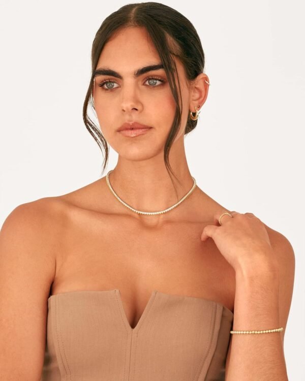 Gold Plated 3mm Simulated Diamond Tennis Necklace Chunky Long Necklace for Women Sizes 16" and 18"