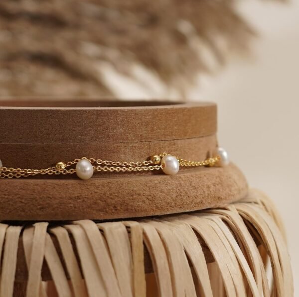 Gold Plated Pearl Bracelets for Women,Dainty Bracelets Stack Pearls Beaded Link Chain Charm Bracelets Set Layered Non Tarnish Tiny Jewelry for Women