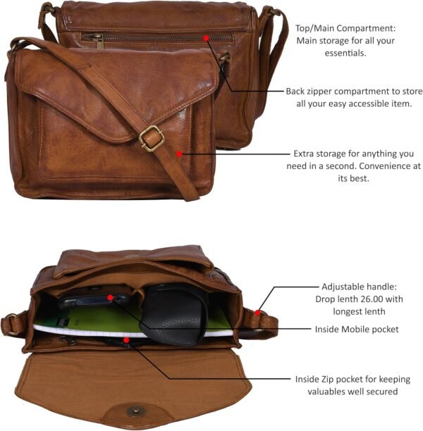 Leather Flapover Crossbody Handbag Purse for Women with Adjustable Strap & Overflap Snap Closure Tote/Bag