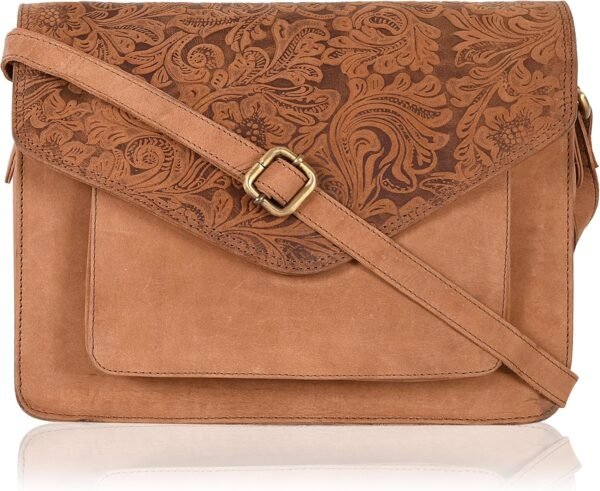 Leather Flapover Crossbody Handbag Purse for Women with Adjustable Strap & Overflap Snap Closure Tote/Bag