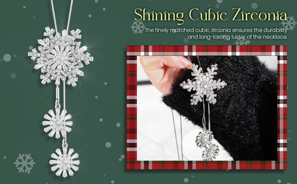 Snowflake Charm Long Chain Pendant Necklace